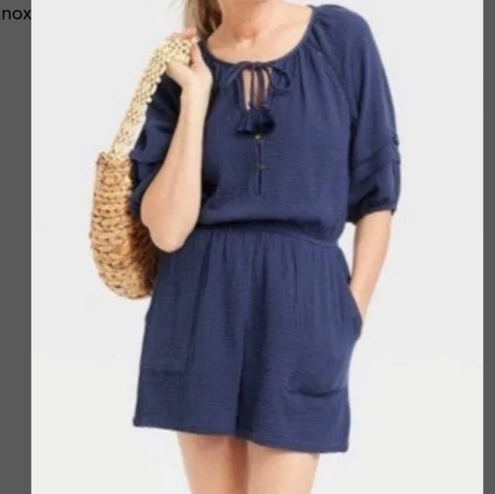 NWT Knox Rose Boho Puff Sleeve Cotton Gauzy Romper M